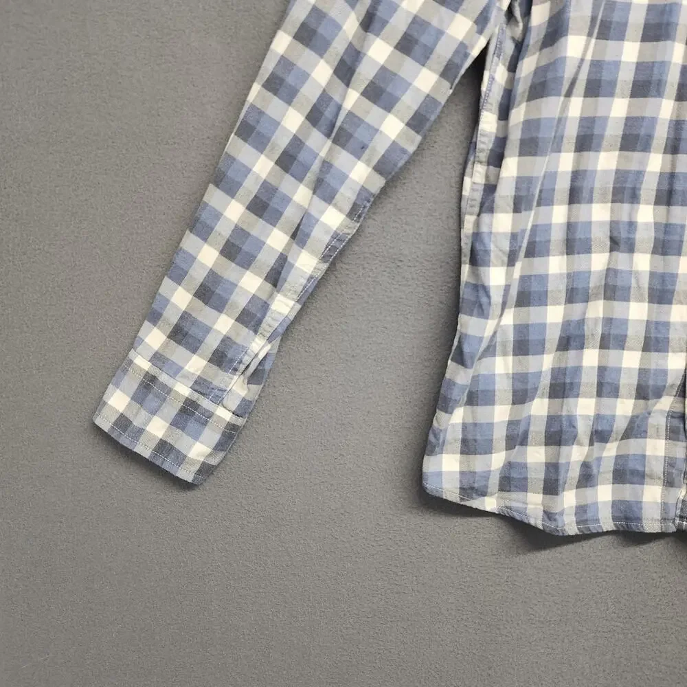 Banana Republic Shirt Mens Medium Blue Plaid Luxe Flannel Long Sleeve Button Up